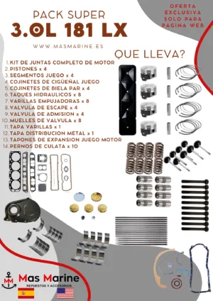 Kit reparación motor super completo Mercruiser Volvo GM 4L 3.0 L 181 lx