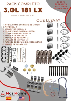 Kit reparación motor completo Mercruiser Volvo GM 4L 3.0 L 181 lx