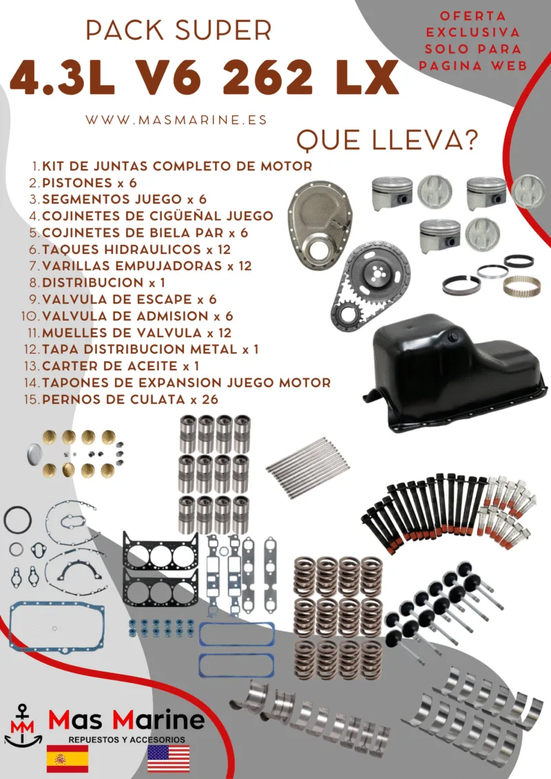 Kit reparación motor super completo Mercruiser Volvo GM 4.3 L V6 262 CID LX