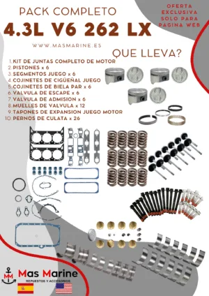 Kit reparación motor completo Mercruiser Volvo GM 4.3 L V6 262 Cid LX