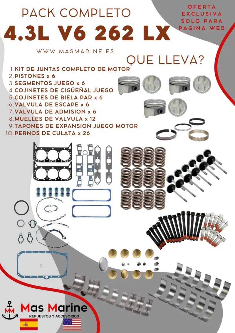 Kit reparación motor completo Mercruiser Volvo GM 4.3 L V6 262 Cid LX