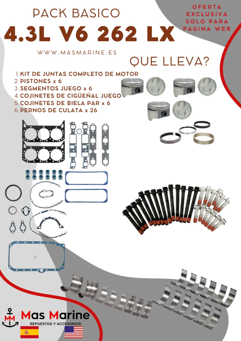 Kit reparación motor básico Mercruiser Volvo GM 4.3 L V6 262 Cid lx