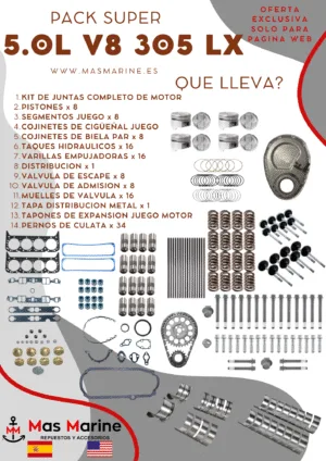 Kit reparación motor super completo Mercruiser Volvo GM 5.0 L V8 305 LX