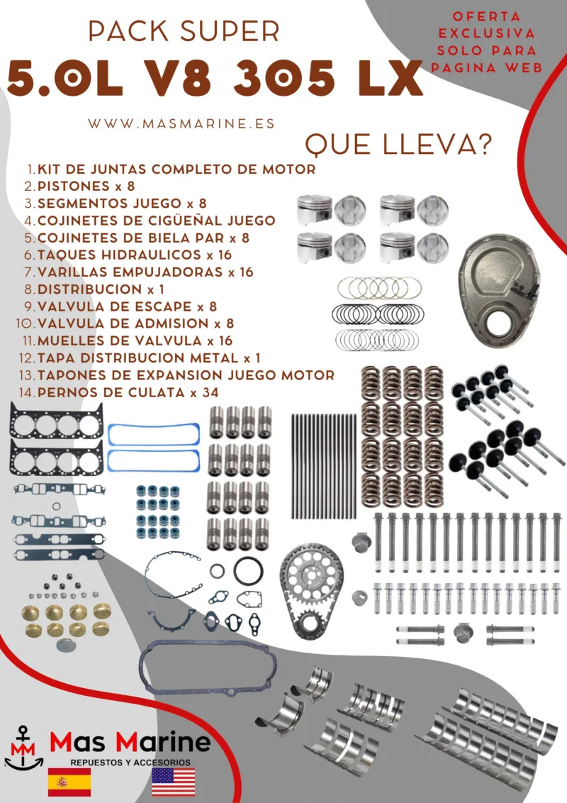 Kit reparación motor super completo Mercruiser Volvo GM 5.0 L V8 305 LX