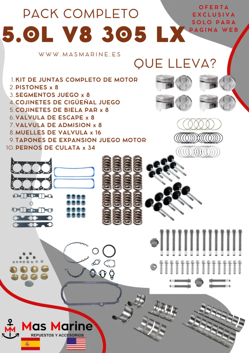 Kit reparación motor completo Mercruiser Volvo GM 5.0 L V8 305 LX