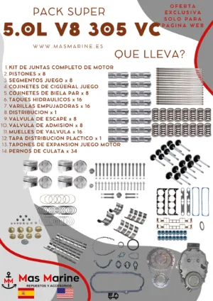 Kit reparación motor super completo Mercruiser Volvo GM 5.0 L V8 305 Vortec