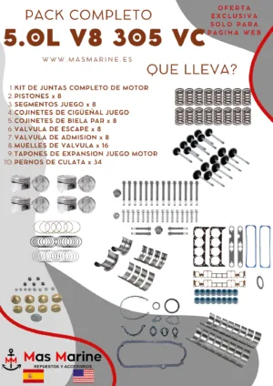 Kit reparación motor completo Mercruiser Volvo Gm 5.0 L V8 305 Vortec