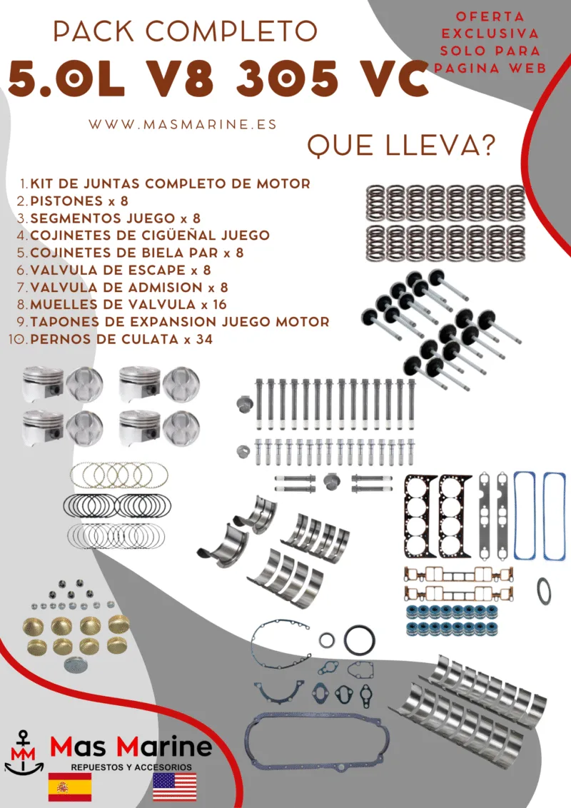 Kit reparación motor completo Mercruiser Volvo Gm 5.0 L V8 305 Vortec