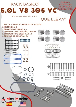 Kit reparación motor básico Mercruiser Volvo Gm 5.0 L V8 305 Vortec