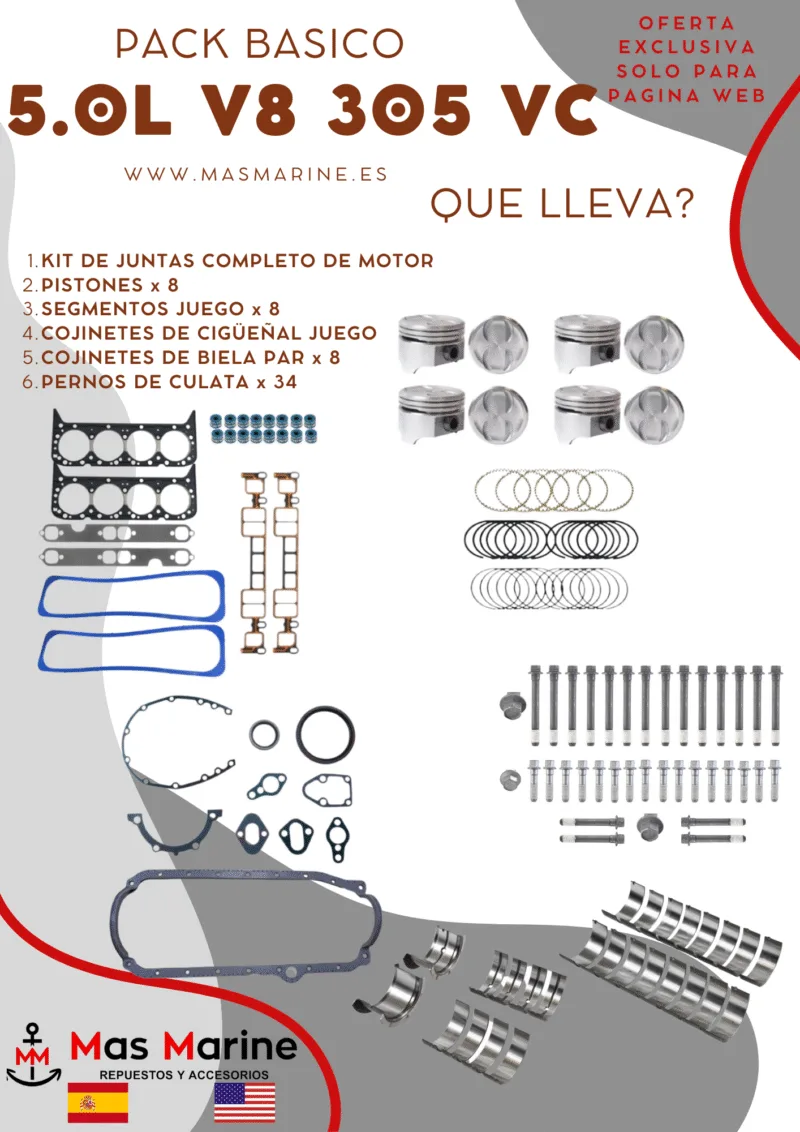 Kit reparación motor básico Mercruiser Volvo Gm 5.0 L V8 305 Vortec