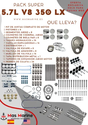 Kit reparación motor super completo Mercruiser Volvo GM 5.7 L V8 350 LX