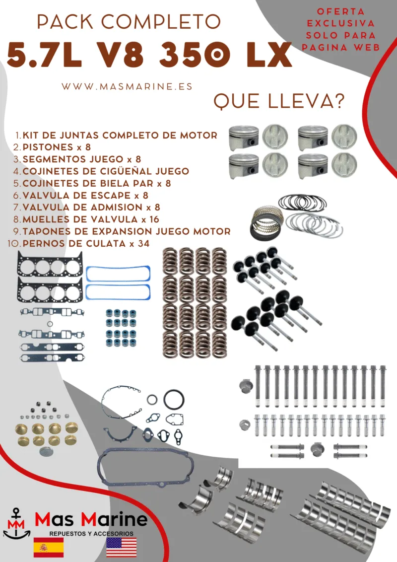 Kit reparación motor completo Mercruiser Volvo GM 5.7 L V8 350 LX