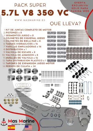 Kit reparación motor super completo Mercruiser Volvo GM 5.7L V8 350 Vortec