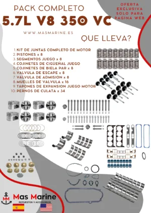 Kit reparación motor completo Mercruiser Volvo GM 5.7 L V8 350 Vortec