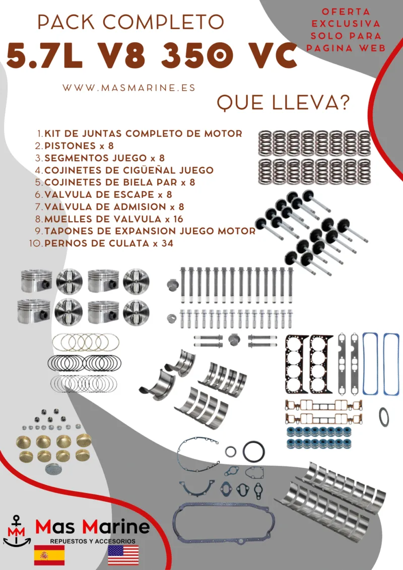 Kit reparación motor completo Mercruiser Volvo GM 5.7 L V8 350 Vortec