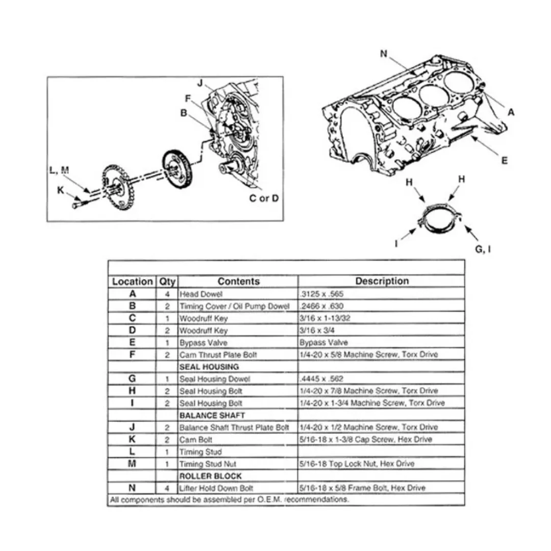 Kit hardware arbol de levas GM 4.3L V6 con Eje de Equilibrio - Imagen 2